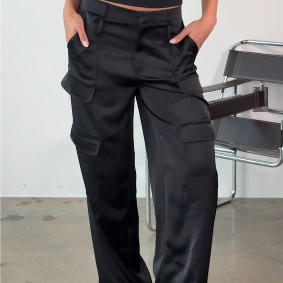 The Noli Shop Milan Satin Black Cargo Pants- brand new with out tags💕 So sleek! - Picture 3 of 8